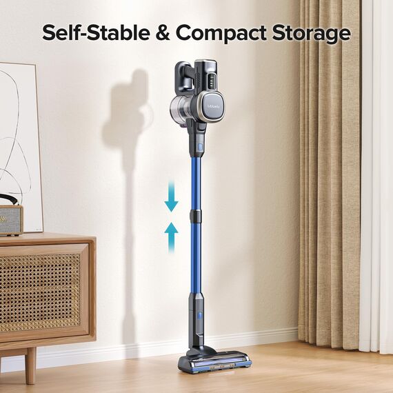 Lubluelu Akku Staubsauger Kabellos, Bis zu 50 Min Laufzeit, Freistehend mit Herausnehmbarem Akku für Hartböden, Teppiche und Tierhaare