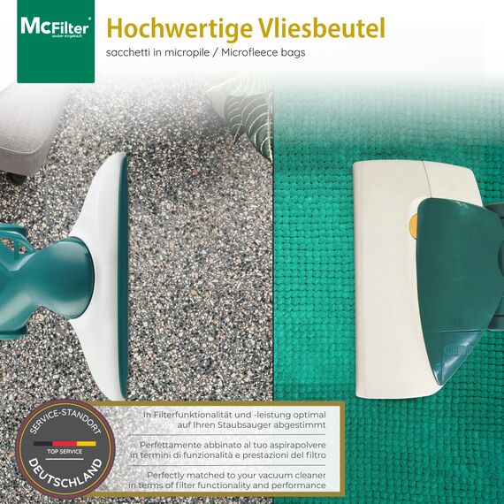 McFilter I TOP Sparset 12 Staubsaugerbeutel 12 Dufststicks 2 Hepafilter 2 Motorfilter kompatibel mit Vorwerk Kobold VK 135 VK 136 Staubsauger