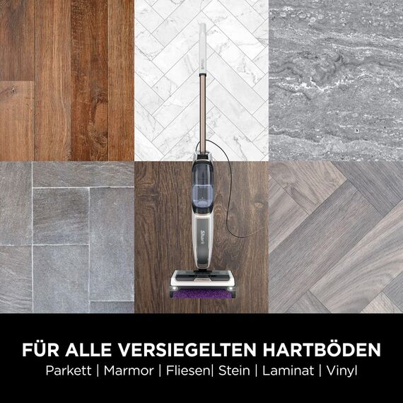 Shark SteamPickUp 3-in-1-Dampfreiniger, harte Böden, chemiefrei, reinigt nassen & trockenen Schmutz, 420ml Fassungsvermögen, Extra-Bürstenrolle, Aufbewahrungsstation, Bürstenrollenhalter, Weiß SD200EU
