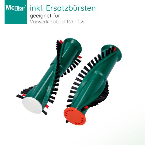 McFilter I Zubehör-Set 17-teilig geeignet für Vorwerk Kobold VK 135, 136, 135SC, 12 Staubsaugerbeutel, 2 Bürsten für EB 350, 1 HEPA-Filter, 1 Motorfilter, Typ VO 8335
