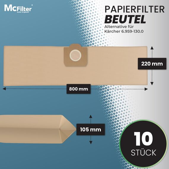 McFilter I 10 Staubsaugerbeutel + 1 Filter kompatibel mit Kärcher WD3 und MV3 Staubsauger, Alternative für 6.959-130.0 (Beutel) und 6.414-552.0 KFI 3310 (Patronenfilter), KA 32
