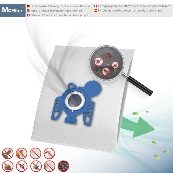McFilter I 20 Staubsaugerbeutel inkl. Mikrofilter kompatibel mit Miele S 8340 PowerLine, Ecoline Staubsauger, 5-lagiger Beutel mit Seitenfalten, Typ MSM 10