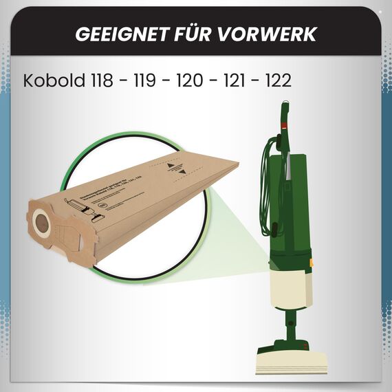 McFilter I 20 Staubsaugerbeutel kompatibel mit Vorwerk Kobold VK118 VK119 VK120 VK121 VK122 I Filterpapier 2-lagig I VK 118 VK 119 VK 120 VK 121 VK 122 I Ersatz für FP118-122 I Beutel-Typ VO 523