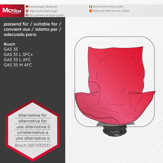 McFilter I 5 Staubsaugerbeutel aus Mikrovlies Kompatibel Mit Bosch GAS35 L AFC, M AFC und L SFC+ i Alternative für Bosch 2607432037 I Extra Reißfest - Neue Qualität