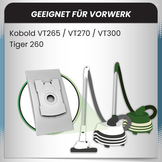McFilter I 20 Staubsaugerbeutel kompatibel mit Vorwerk Tiger 260, Vorwerk Kobold VT265 VT270 VT300 - VT 265 VT 270 VT 300 Staubsauger, 5-lagig, Microvlies, Deckscheibe mit Staubverschluss