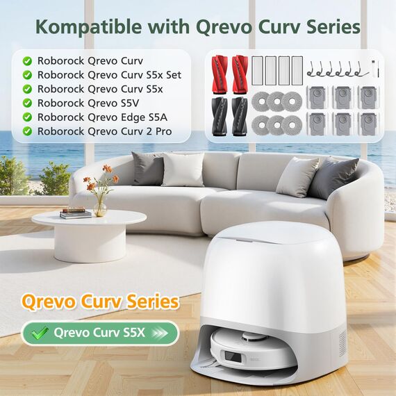 28 Stück Qrevo Curv Zubehör kompatibel mit Roborock Qrevo Curv/Curv s5x/ qrevo S5V/Qrevo Edge S5A Rboter-Staubsauger, 4 Rollenbürste, 4 HEPA-Filter, 6 Staubbeutel, 6 Wischtücher, 6 Seitenbürsten