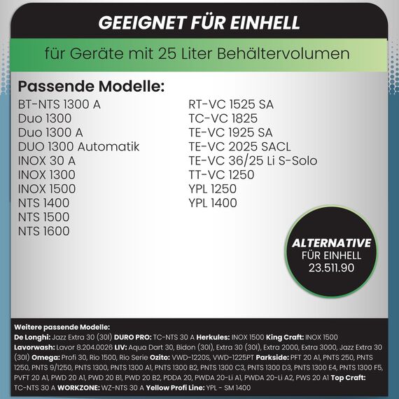 McFilter I 10 Staubsaugerbeutel 25l kompatibel für ALLE Einhell Staubsauger I geeignet für Einhell TE-VC 2025 Schmutzfangsack I Zubehör f. Einhell Nass-Trockensauger, Industriesauger I Typ DSM 38