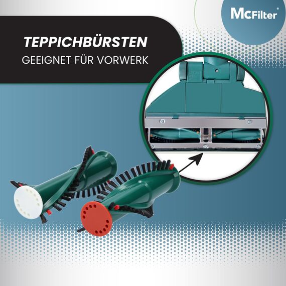 McFilter I 2 Ersatzbürsten geeignet für Vorwerk EB 340 350 351 EB340 EB350 EB351 Elektrobürste für Staubsauger I kompatibel mit Kobold und Tiger VK und VT