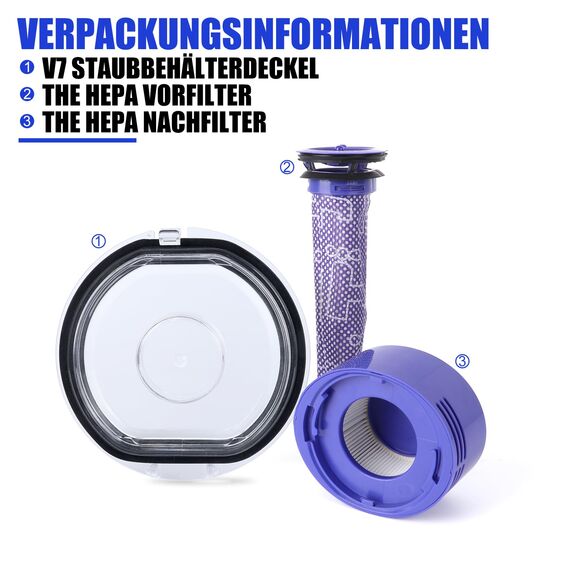 V8 V7 Staubbehälter Deckel Ersatz für Dyson Staubsauger Staubeimer Abdeckung Ersatzteile mit HEPA Nachmotorfilter & Vorfilter