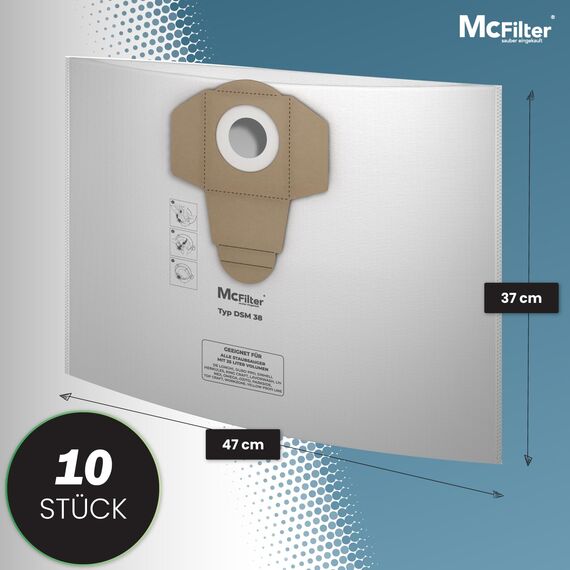 McFilter I 10 Staubsaugerbeutel 25l kompatibel für ALLE Einhell Staubsauger I geeignet für Einhell TE-VC 2025 Schmutzfangsack I Zubehör f. Einhell Nass-Trockensauger, Industriesauger I Typ DSM 38