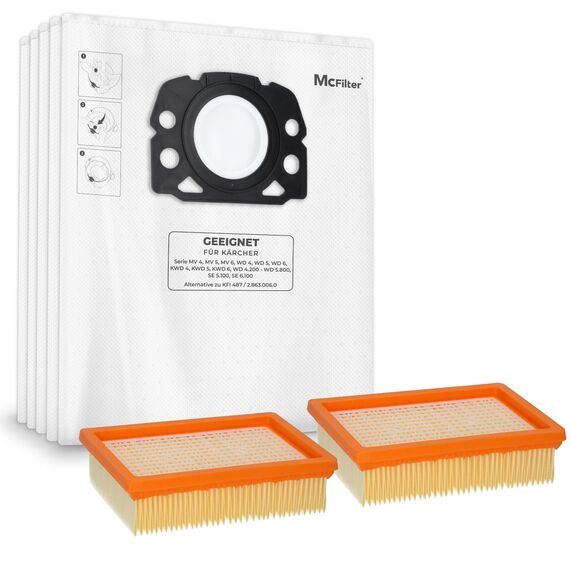 McFilter I 10 Staubsaugerbeutel + 2 Filter kompatibel mit Kärcher WD4 P S V-20/5/22, WD5 P V-25/5/22, WD6 P S V-30/6/22/T, MV4, MV5, MV6 Alternative für Kärcher KFI 487 wie KFI 4410 - Typ KA 33
