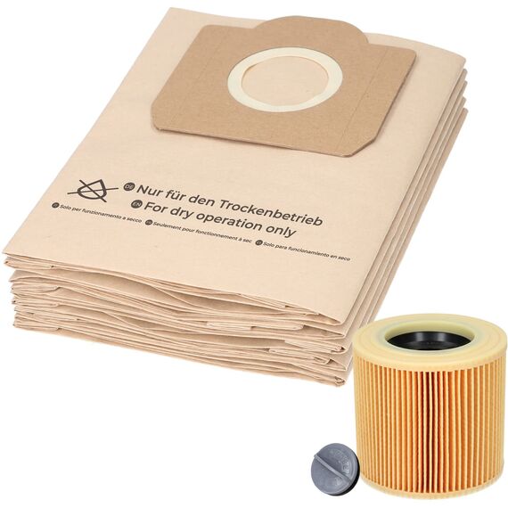 McFilter I 10 Staubsaugerbeutel + 1 Filter kompatibel mit Kärcher WD3 und MV3 Staubsauger, Alternative für 6.959-130.0 (Beutel) und 6.414-552.0 KFI 3310 (Patronenfilter), KA 32