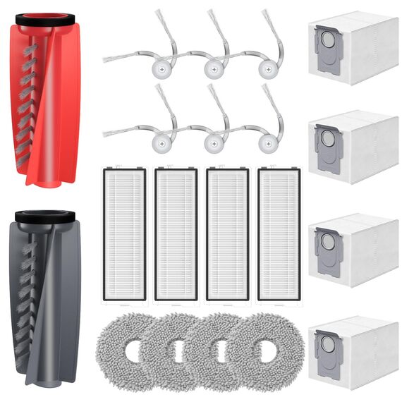 20 Stück Qrevo Curv Zubehör kompatibel mit Roborock Qrevo Curv/Curv s5x/ qrevo S5V/Qrevo Edge S5A Rboter-Staubsauger, 2 Rollenbürste, 4 HEPA-Filter, 4 Staubbeutel, 4 Wischtücher, 6 Seitenbürsten