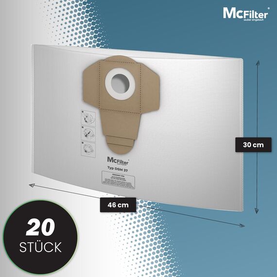 McFilter I 20 Staubsaugerbeutel 20l kompatibel mit ALLEN Einhell Staubsauger, geeignet für Einhell TC-VC 1820 Schmutzfangsack, Zubehör f. Nass-Trockensauger, Industriesauger I Beutel-Typ DSM 37