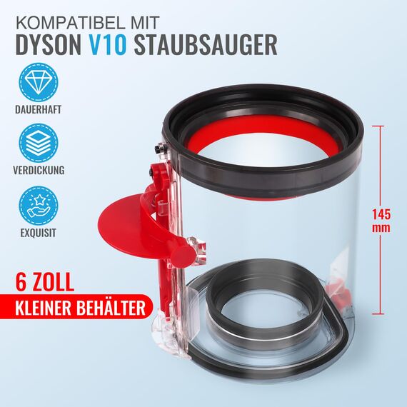 Klein Staubbehälter 969509-02 für Dyson V10 Motorhead für Fluffy V10 Staubsauger Ersatzteil 14,5 cm Behälter