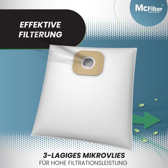 McFilter I 10 Staubsaugerbeutel kompatibel mit Kärcher Kärcher T 7/1 Classic I T 8/1 L I proT 200 I Passend wie 6.904-084.0 I Pappdeckscheibe I Hohes Fassungsvolumen