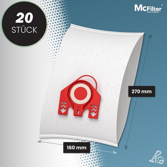 McFilter I 20 Staubsaugerbeutel geeignet für Miele Compact C1 Staubsauger, Beutel mit automatischem Staubverschluss, Typ MSM inkl. Filter
