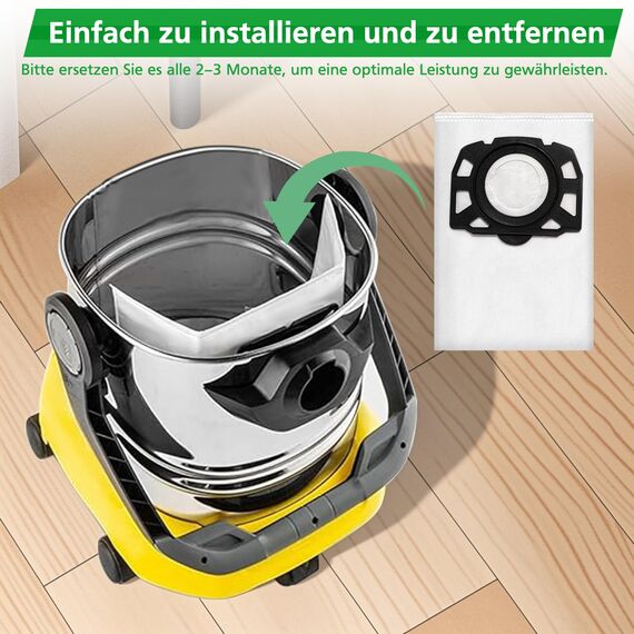 12 Stück KFI 487 Staubsaugerbeutel für Kärcher WD4,WD5,WD6,WD5P,WD6P, MV 4, MV 5, MV 6,für Kärcher 2.863-006.0,Vliesfilterbeutelbeutel Filtertüten für Nass & Trockensauger, Weiß