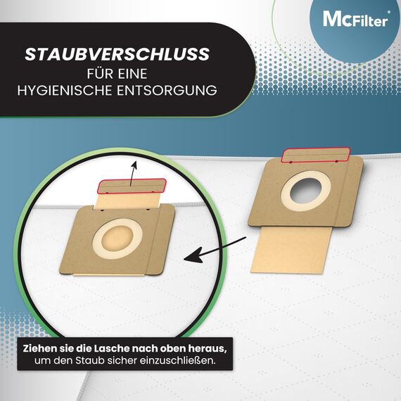 McFilter I 10 Staubsaugerbeutel kompatibel mit Kärcher T 10/1, T 12/1, 6.904-315.0, Würth TSS 12, formstabile Pappdeckscheibe mit Staubverschluss, Vlies, 3-lagig, optimal in Funktion und Saugleistung