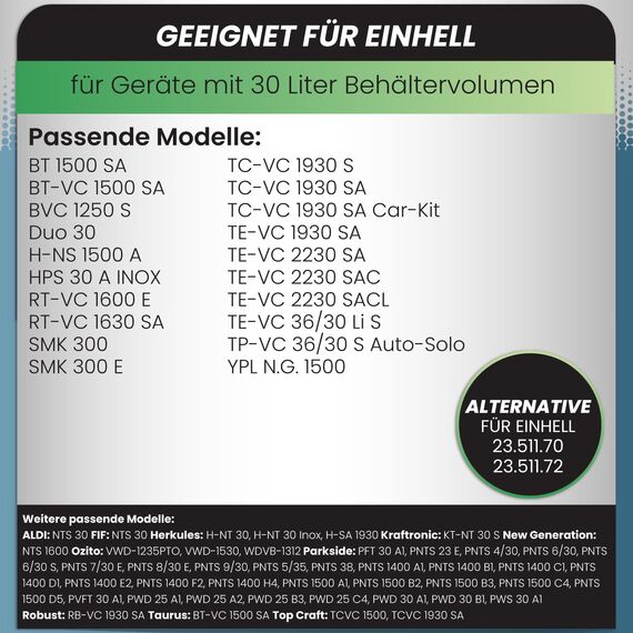 McFilter I 10 Staubsaugerbeutel 30l kompatibel für ALLE Einhell Staubsauger I geeignet für Einhell TC-VC 1930 Schmutzfangsack I Zubehör f. Einhell Nass-Trockensauger, Industriesauger I Typ DSM 39