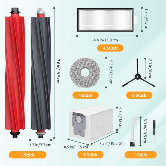24 Stück Qrevo Master Zubehör kompatibel mit Roborock Qrevo Master/Qrevo Slim Rboter-Staubsauger, 2 Rollenbürste, 4 HEPA-Filter, 6 Staubbeutel, 4 Wischtücher, 6 Seitenbürsten