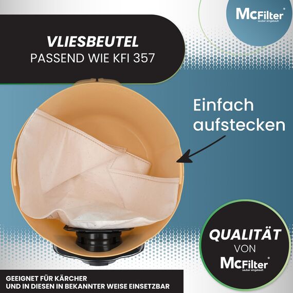 McFilter I 10 Staubsaugerbeutel kompatibel mit Kärcher WD2 Plus V-12/4/18/C, WD3 Serie V-17/4/20, KWD1-3, WD2-18,WD3-18,WD2 Plus WD3.200-3.800 NT 251,SE4001/SE4002, passend wie KFI 357 2.863-314.0