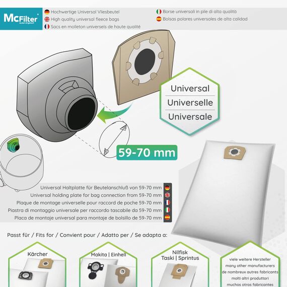 McFilter I 10 Staubsaugerbeutel 50l kompatibel für ALLE Einhell Staubsauger I geeigent für Einhell TE-VC 2350 SACL 2342475 Schmutzfangsack I Zubehör f. Nass-Trockensauger, Industriesauger U 851