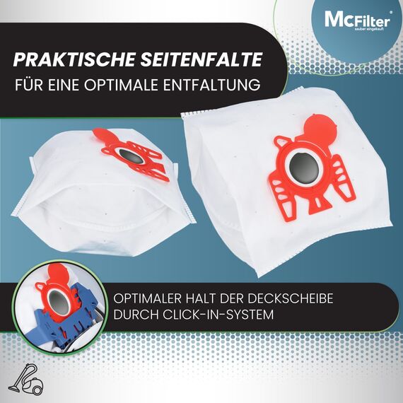 McFilter I 20 Staubsaugerbeutel geeignet für Miele Compact C2 EcoLine + 2 Motorschutzfilter, stabile Deckscheibe, hygienischer Staubverschluss I Typ MSM 9