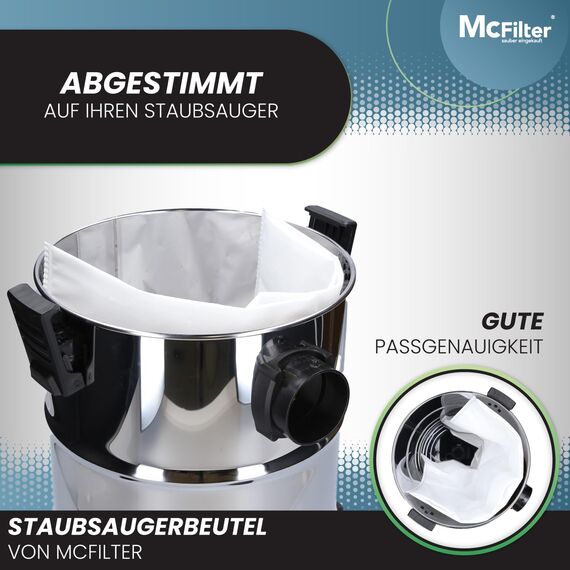 McFilter I 10 Staubsaugerbeutel 20l kompatibel mit ALLEN Einhell Staubsauger, geeignet für Einhell TC-VC 1820 Schmutzfangsack, Zubehör f. Nass-Trockensauger, Industriesauger I Beutel-Typ DSM 37