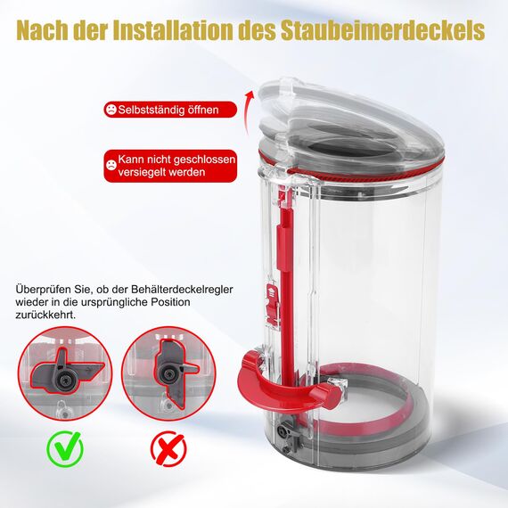Staubbehälter Deckel für Dyson V10 V11 V15 SV12 SV14 SV15 SV22 Staubsauger Zubehör, Behälter Ersatzteile mit Schalterhalter