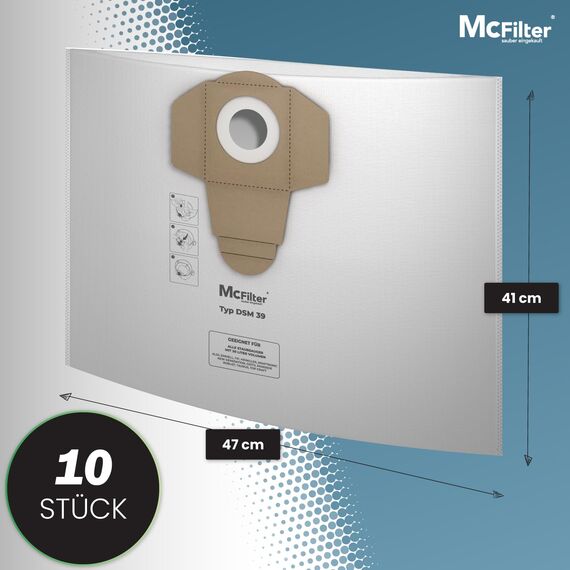 McFilter I 10 Staubsaugerbeutel 30l kompatibel für ALLE Einhell Staubsauger I geeignet für Einhell TC-VC 1930 Schmutzfangsack I Zubehör f. Einhell Nass-Trockensauger, Industriesauger I Typ DSM 39