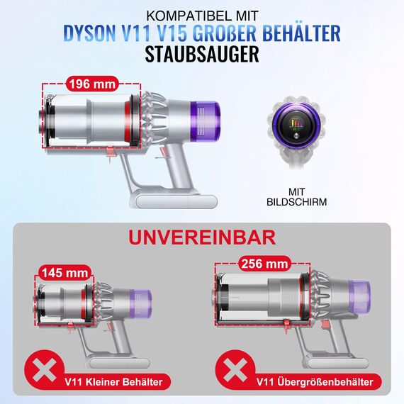 Verbesserter Staubbehälter für Dyson V11 V15 SV14 SV15 SV22 Staubsauger Großen Behälter, Ersatz Big Bin Assembley Teile-Nr. 970050-01 und Teile-Nr. 965443-01