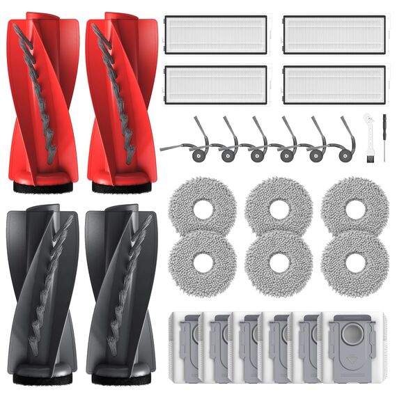 28 Stück Qrevo Curv Zubehör kompatibel mit Roborock Qrevo Curv/Curv s5x/ qrevo S5V/Qrevo Edge S5A Rboter-Staubsauger, 4 Rollenbürste, 4 HEPA-Filter, 6 Staubbeutel, 6 Wischtücher, 6 Seitenbürsten