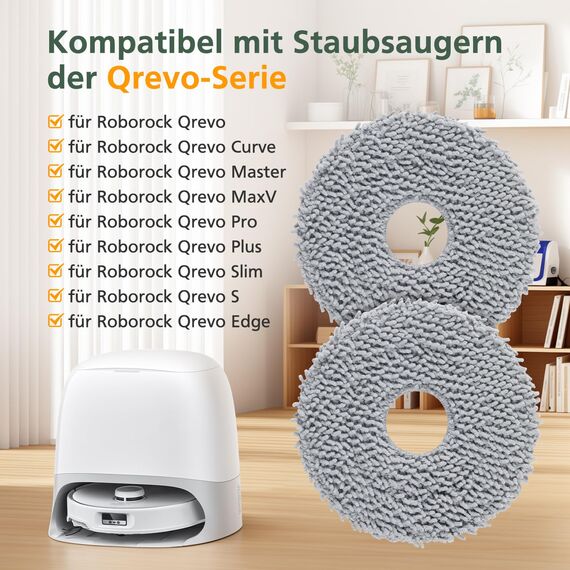 8 Stück qrevo Wischtücher kompatibel mit Roborock Saros 10R/ Qrevo/Qrevo Master/Qrevo Slim/Qrevo MaxV/Qrevo Curve/Qrevo Pro/Qrevo S Saugroboter, Waschbare und Wiederverwendbare Mikrofaser Wischmopps