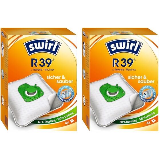 Swirl R 39 EcoPor Staubsaugerbeutel für Rowenta, Moulinex, 4 Beutel, Natur (Packung mit 2)