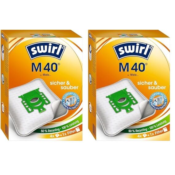 Swirl M 40 EcoPor Staubsaugerbeutel für Miele, Hoover, 4 Beutel (Packung mit 2)