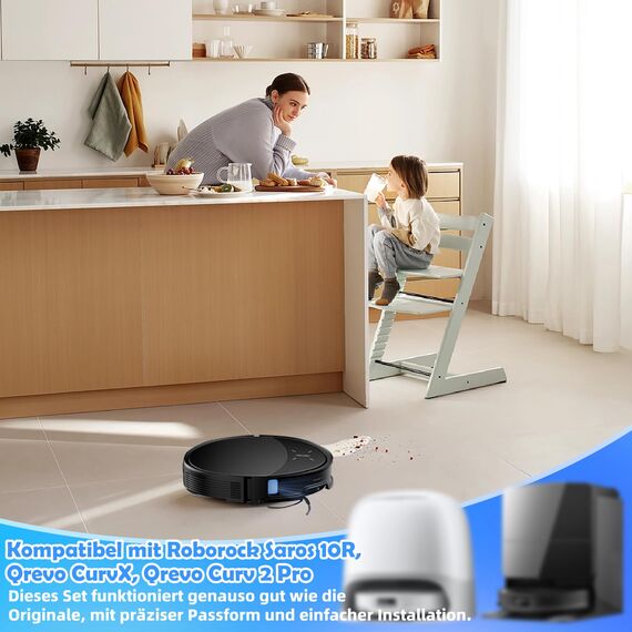 Spofan Zubehör Ersatz für Roborock Saros 10R, Qrevo CurvX, Qrevo Curv 2 Pro/2 ProX Saugroboter, 1 Hauptbürste, 4 Seitenbürsten, 4 HEPA Filter, 4 Wischtücher, 4 Staubbeutel, 1 Reinigungsbürste