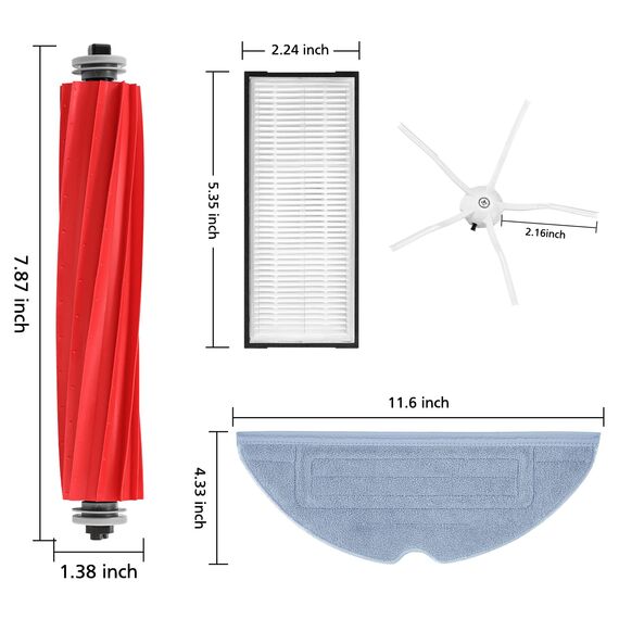 18 Pack S7 MaxV Ultra Zubehör Kompatibel mit Xiaomi Roborock S7/ S7+ S7 MaxV S7 MaxV Plus Staubsauger, Ersatzsets beinhalten 2*Hauptbürste 4*Filter 4*Wischtücher 6*Seitenbürsten für Roborck S7