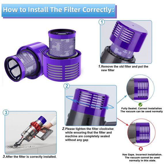 4 Stück Ersatzfilter für Dyson V10 SV12 Cyclone Animal Absolute V10 Total Clean Akku Staubsauger Ersatzteil,V10 Motörhead Hepa Filter mit Reinigungsbürste Ersetzen Sie # DY-969082-01