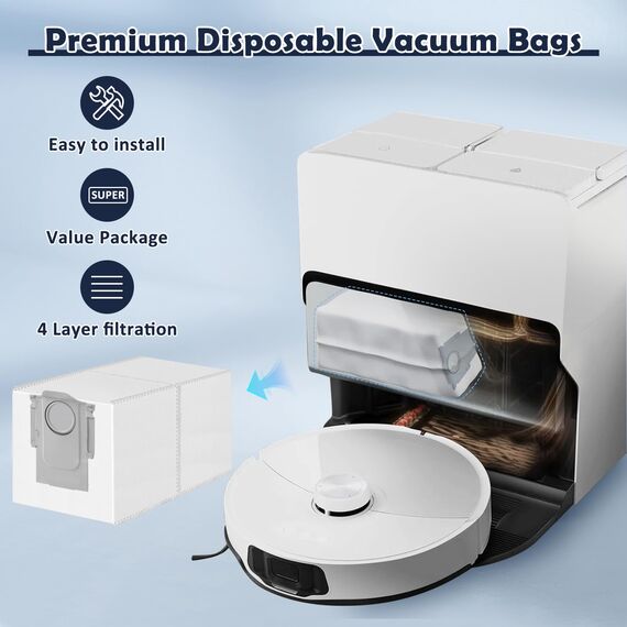 Staubbeutel für Roborock Qrevo Serie,QV 35A /35S,Qrevo S/Pro,Qrevo S5V,Saros 10R,Qrevo Curv/Edge,S8 Maxv Ultra,Qrevo Master/Slim Saugroboter Zubehör,10 Stück 3L Hohe Kapazität Staubsaugerbeutel