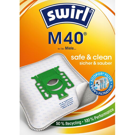 Swirl M 40 EcoPor Staubsaugerbeutel (10 Beutel), reißfeste Staubbeutel für einige Siemens & Bosch Staubsauger, im umweltfreundlichen Umkarton, 99,9% Filterung von Hausstaub & allergenem Feinstaub