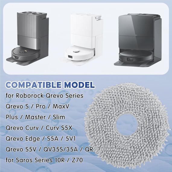 8 Stück Wischtücher für Roborock Q Revo/Qrevo S/Qrevo Pro/Qrevo Master/Qrevo Edge/Qrevo Curv/Qrevo Slim/S5V/QV 35A 35S/QR 598 798/Saros 10R/Z70 Saugroboter, Wiederverwendbar und Waschbar Ersatztuch