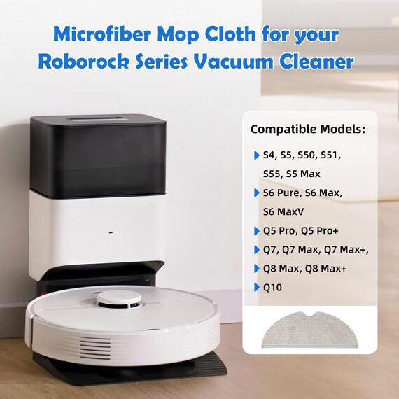 6 Stück Wischtücher für Roborock Q5 Pro/Q5 Pro+/Q8 Max/Q8Max+/S5/S5 Max/S6/S6 Pure/S6 MaxV/Q7/Q7Max Roboter Saugroboter, Wiederverwendbar und Waschbar Ersatztuch