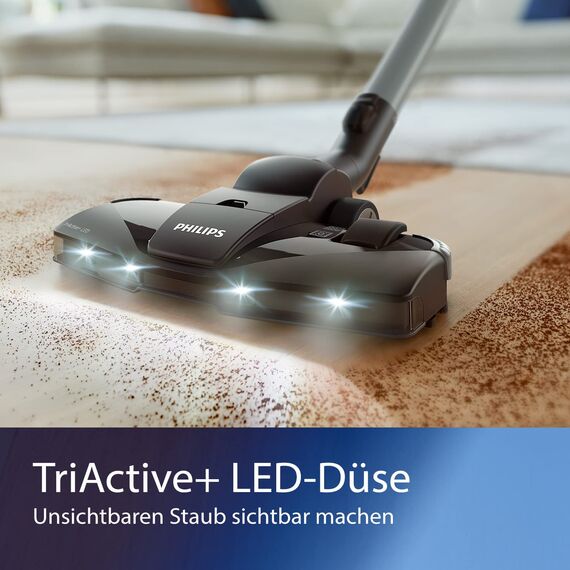 Philips 5000 Serie Beutelloser Staubsauger – Kompakt, 900 W Saugleistung, PowerCyclone 7, TriActive+ LED-Düse, HEPA Allergy H13-Filter, Multi-Oberflächen-Reinigung, Hygienisches Entleeren (FC9557/09)