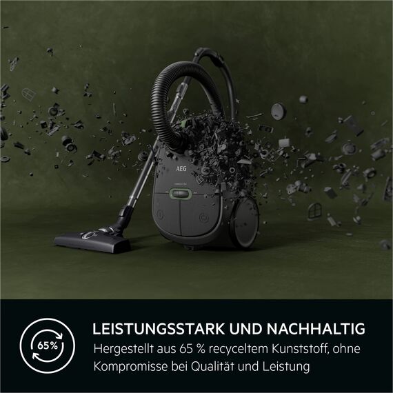 AEG CLEAN 6000 ÖKO Staubsauger mit Beutel, Hohe Saugleistung, Zusatzdüsen, XL-Räder, Edelstahl-Teleskoprohr, aus 65% Recyclingmaterial, 12 m Kabel, 850 Watt, Zubehör, Grau, AB61C1OKO