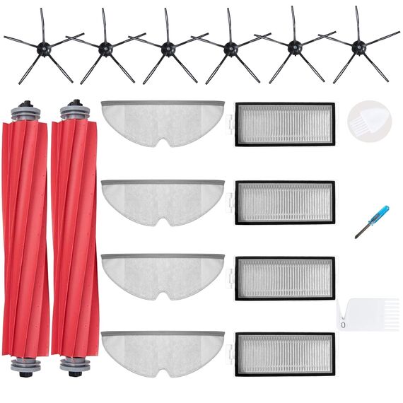 LOVECO Zubehör Ersatz Kompatibel für Roborock Q7, Q7 Max, Q7 Max Plus, Q7 Maxv, Q7 Maxv Ultra, Roboter Staubsauger,2 Hauptbürste, 4 Filter,6 Seitenbürsten,4 Mopptüchern, 1 Bürstenreinigungswerkzeug