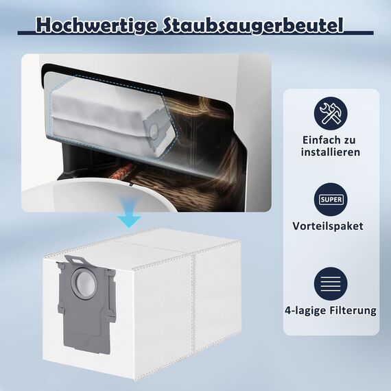 12 Stück Staubbeutel für Roborock Qrevo/Qrevo S/Qrevo Pro/Qrevo Master/Qrevo Edge/Qrevo Curv/Qrevo Slim/QV 35A/35S/QR/S8 MaxV Ultra/Saros 10/10R Staubsauger, Ersatzbeutel Staubsaugerbeutel Ersatzteile