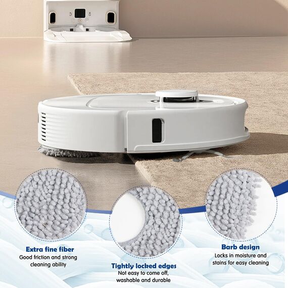 8 Stück Wischtücher für Roborock Q Revo/Qrevo S/Qrevo Pro/Qrevo Master/Qrevo Edge/Qrevo Curv/Qrevo Slim/S5V/QV 35A 35S/QR 598 798/Saros 10R/Z70 Saugroboter, Wiederverwendbar und Waschbar Ersatztuch