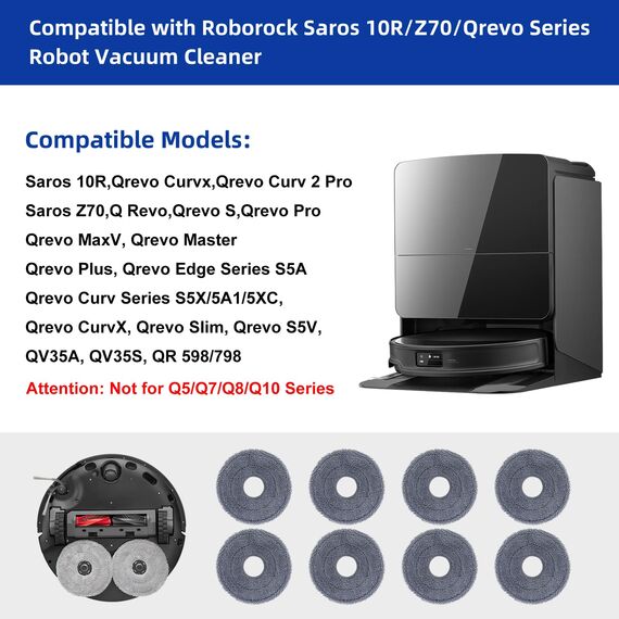 Saros 10R Wischtücher für Roborock Saros 10R/Z70,Qrevo Curvx,Qrevo Curv 2 Pro,QV 35A/QV35S,Qrevo Edge/Curv/Master/Slim,Qrevo S5V Saugroboter,Neues Verbessertes Waschbar und Wiederverwendbar Wischmopp