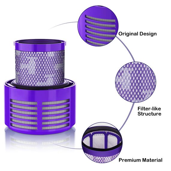 Leadaybetter V10 Filter für Dyson 2 Stück Ersatzfilter für Dyson V10 SV12 Cyclone Animal Absolute Akku Staubsauger Ersatzteil,Motorhead Hepa Filter mit Reinigungsbürste Ersetzen Sie # DY-969082-01